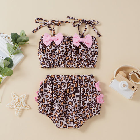 Summer girls leopard-print suspenders swimsuit